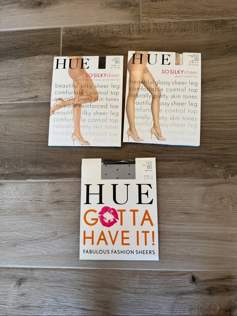 New Lot of 3 Hue size 3 control top pantyhose